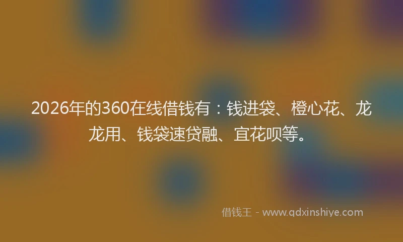 2026年的360在线借钱有：钱进袋、橙心花、龙龙用、钱袋速贷融、宜花呗等。