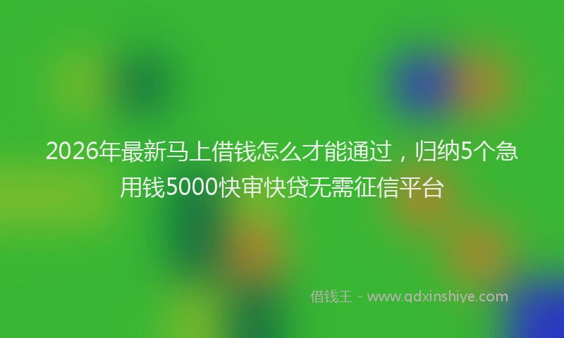 2026年最新马上借钱怎么才能通过，归纳5个急用钱5000快审快贷无需征信平台