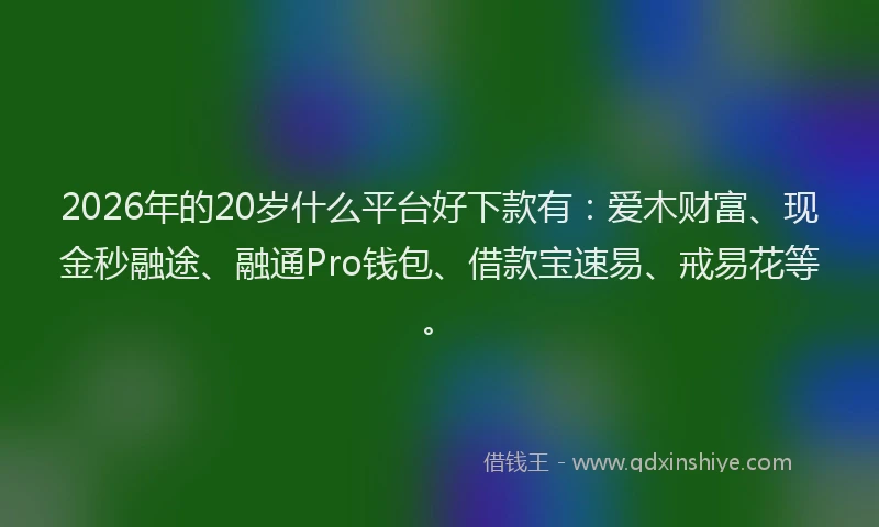 2026年的20岁什么平台好下款有：爱木财富、现金秒融途、融通Pro钱包、借款宝速易、戒易花等。