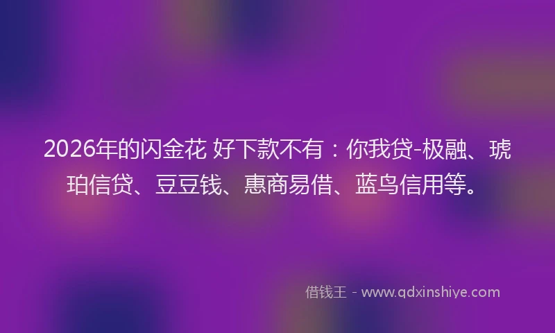 2026年的闪金花 好下款不有：你我贷-极融、琥珀信贷、豆豆钱、惠商易借、蓝鸟信用等。