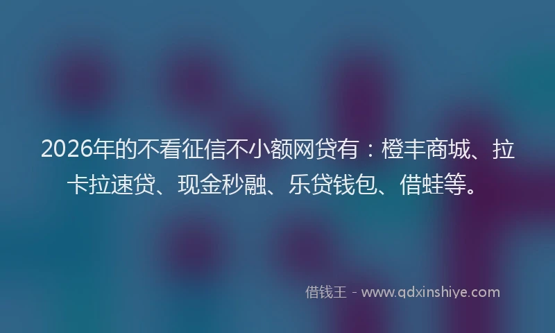 2026年的不看征信不小额网贷有：橙丰商城、拉卡拉速贷、现金秒融、乐贷钱包、借蛙等。