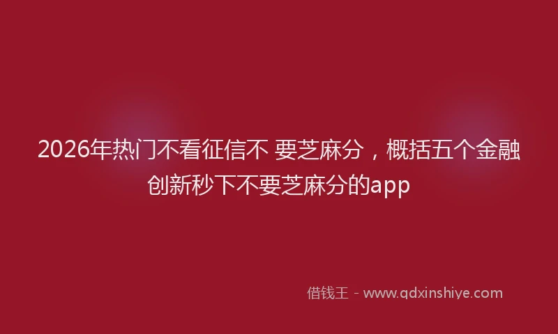 2026年热门不看征信不 要芝麻分，概括五个金融创新秒下不要芝麻分的app