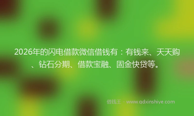 2026年的闪电借款微信借钱有：有钱来、天天购、钻石分期、借款宝融、固金快贷等。