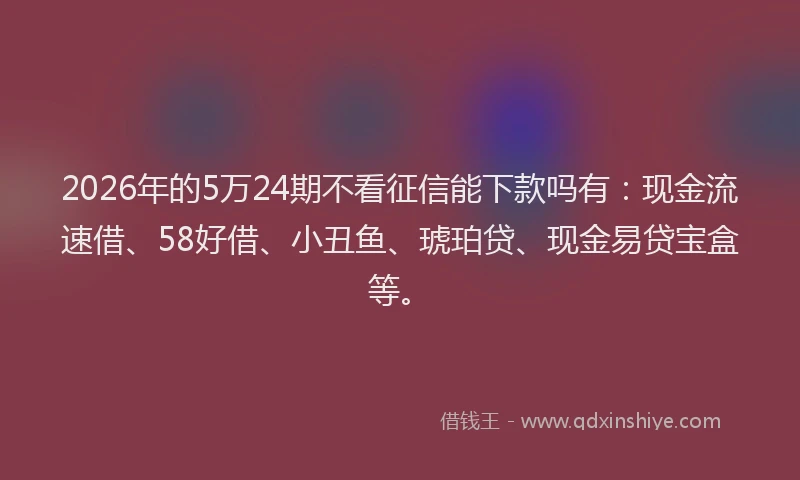 2026年的5万24期不看征信能下款吗有：现金流速借、58好借、小丑鱼、琥珀贷、现金易贷宝盒等。