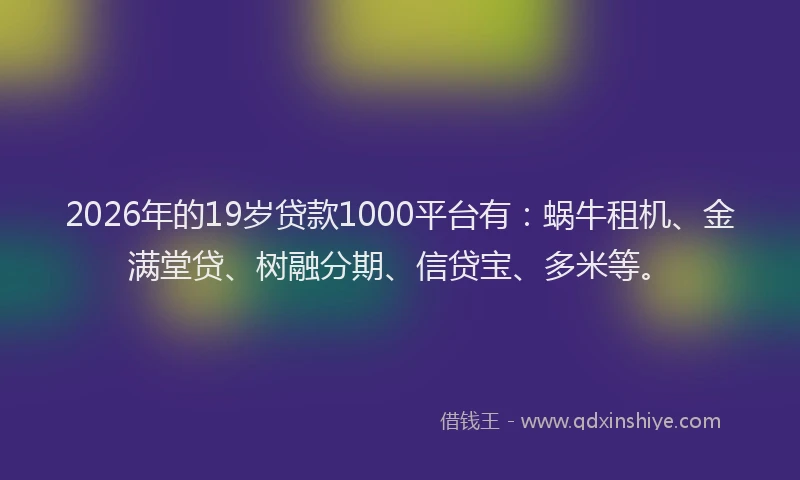 2026年的19岁贷款1000平台有：蜗牛租机、金满堂贷、树融分期、信贷宝、多米等。
