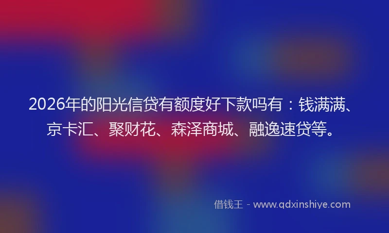 2026年的阳光信贷有额度好下款吗有：钱满满、京卡汇、聚财花、森泽商城、融逸速贷等。