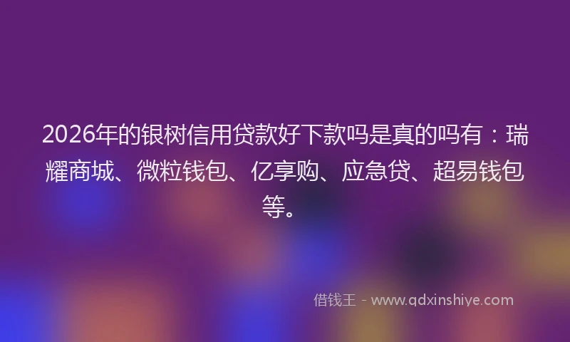 2026年的银树信用贷款好下款吗是真的吗有：瑞耀商城、微粒钱包、亿享购、应急贷、超易钱包等。
