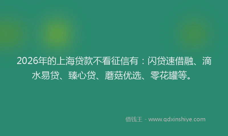 2026年的上海贷款不看征信有：闪贷速借融、滴水易贷、臻心贷、蘑菇优选、零花罐等。