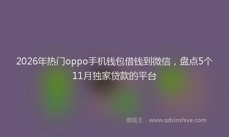 2026年热门oppo手机钱包借钱到微信，盘点5个11月独家贷款的平台