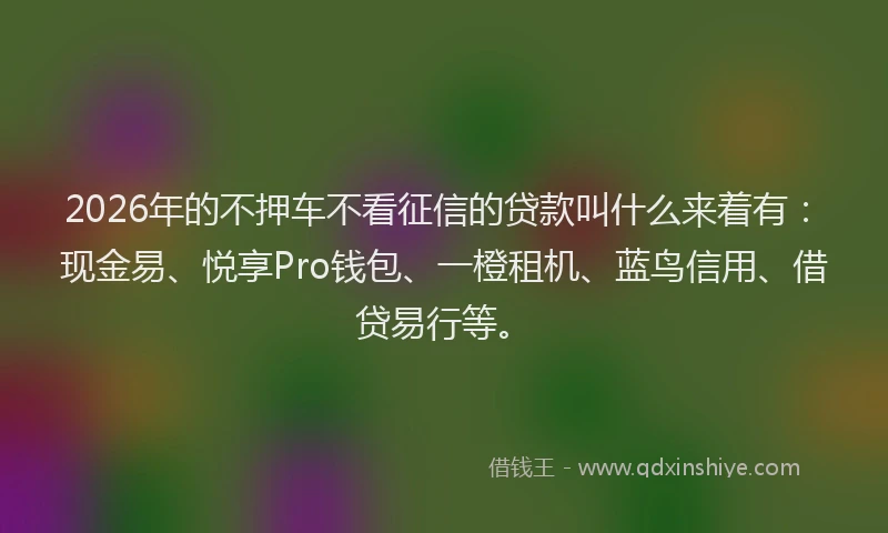 2026年的不押车不看征信的贷款叫什么来着有：现金易、悦享Pro钱包、一橙租机、蓝鸟信用、借贷易行等。
