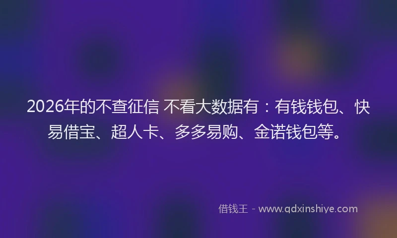 2026年的不查征信 不看大数据有：有钱钱包、快易借宝、超人卡、多多易购、金诺钱包等。