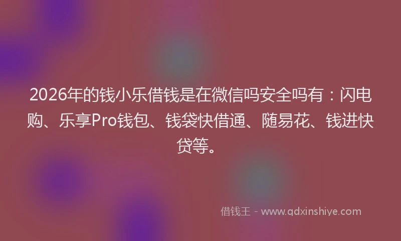 2026年的钱小乐借钱是在微信吗安全吗有：闪电购、乐享Pro钱包、钱袋快借通、随易花、钱进快贷等。