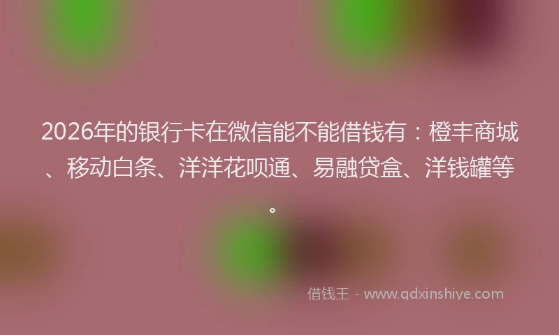 2026年的银行卡在微信能不能借钱有：橙丰商城、移动白条、洋洋花呗通、易融贷盒、洋钱罐等。
