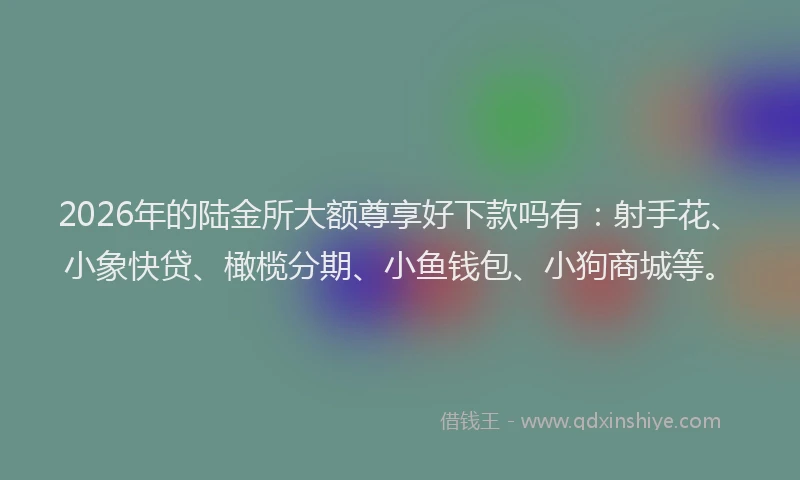 2026年的陆金所大额尊享好下款吗有：射手花、小象快贷、橄榄分期、小鱼钱包、小狗商城等。