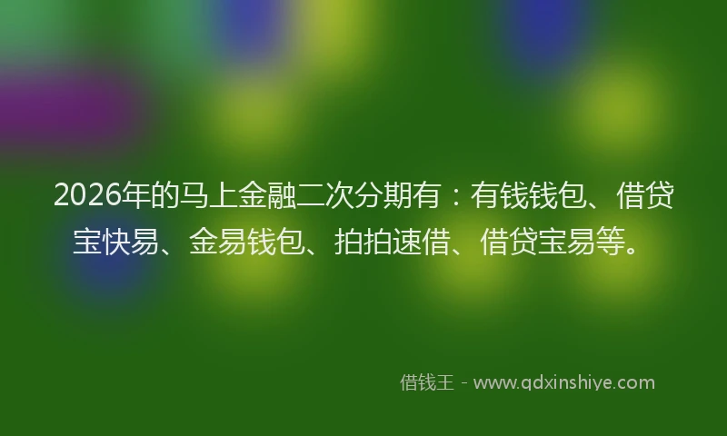 2026年的马上金融二次分期有：有钱钱包、借贷宝快易、金易钱包、拍拍速借、借贷宝易等。