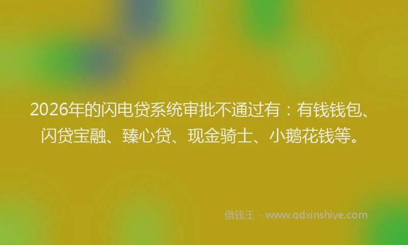 2026年的闪电贷系统审批不通过有：有钱钱包、闪贷宝融、臻心贷、现金骑士、小鹅花钱等。