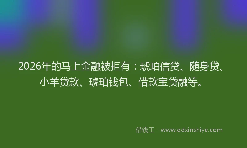 2026年的马上金融被拒有：琥珀信贷、随身贷、小羊贷款、琥珀钱包、借款宝贷融等。