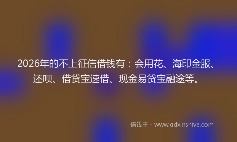2026年的不上征信借钱有：会用花、海印金服、还呗、借贷宝速借、现金易贷宝融途等。
