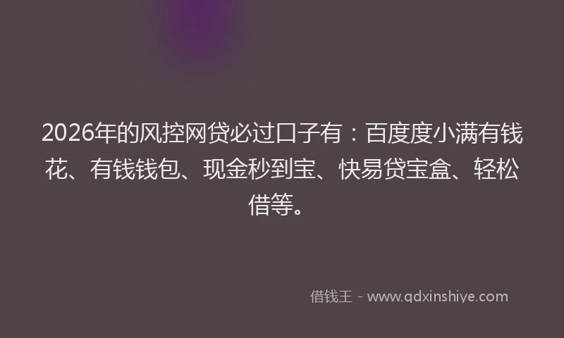 2026年的风控网贷必过口子有：百度度小满有钱花、有钱钱包、现金秒到宝、快易贷宝盒、轻松借等。