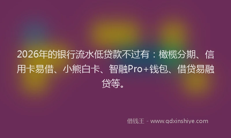 2026年的银行流水低贷款不过有：橄榄分期、信用卡易借、小熊白卡、智融Pro+钱包、借贷易融贷等。