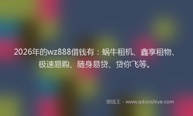 2026年的wz888借钱有：蜗牛租机、鑫享租物、极速易购、随身易贷、贷你飞等。