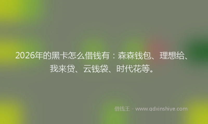 2026年的黑卡怎么借钱有：森森钱包、理想给、我来贷、云钱袋、时代花等。