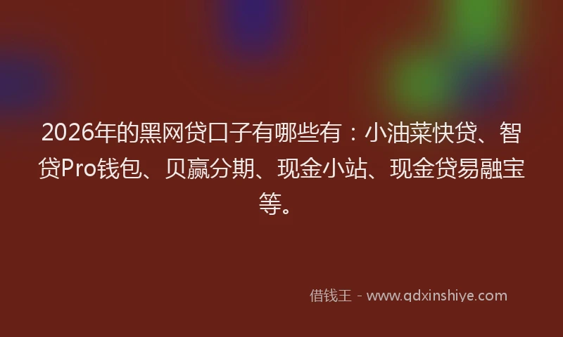 2026年的黑网贷口子有哪些有：小油菜快贷、智贷Pro钱包、贝赢分期、现金小站、现金贷易融宝等。