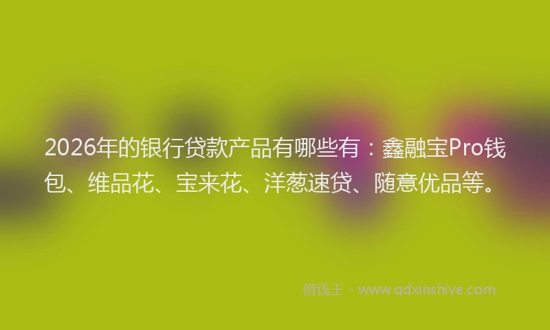 2026年的银行贷款产品有哪些有：鑫融宝Pro钱包、维品花、宝来花、洋葱速贷、随意优品等。