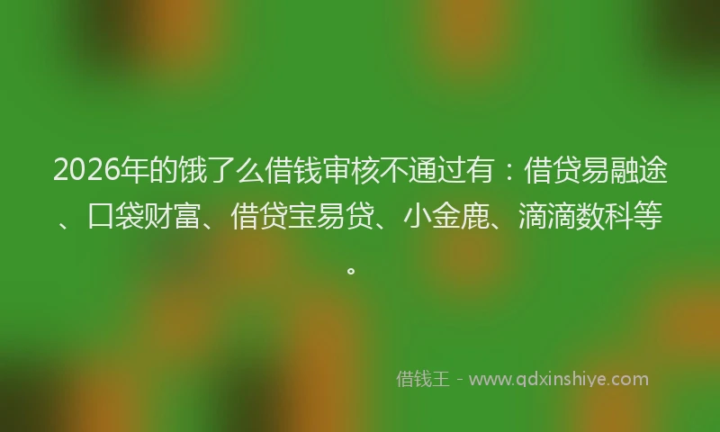 2026年的饿了么借钱审核不通过有：借贷易融途、口袋财富、借贷宝易贷、小金鹿、滴滴数科等。