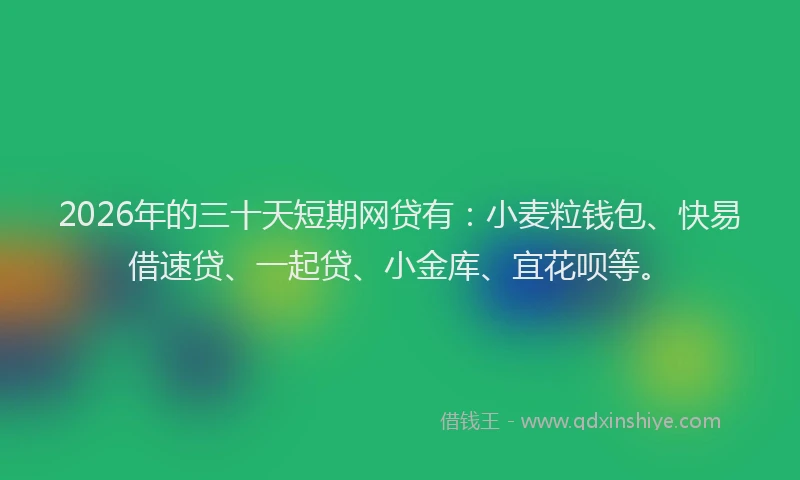 2026年的三十天短期网贷有：小麦粒钱包、快易借速贷、一起贷、小金库、宜花呗等。