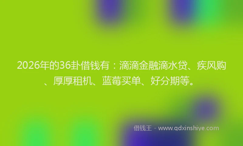 2026年的36卦借钱有：滴滴金融滴水贷、疾风购、厚厚租机、蓝莓买单、好分期等。