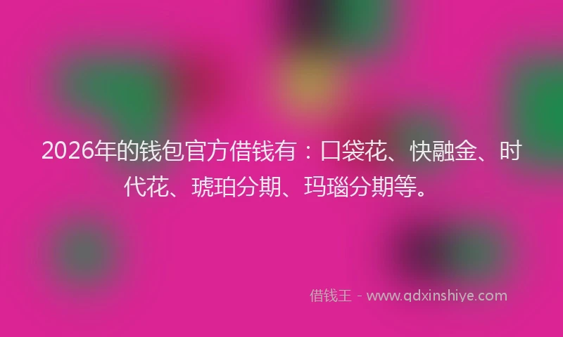2026年的钱包官方借钱有：口袋花、快融金、时代花、琥珀分期、玛瑙分期等。
