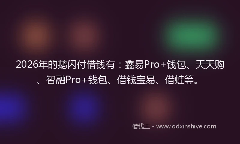 2026年的鹅闪付借钱有：鑫易Pro+钱包、天天购、智融Pro+钱包、借钱宝易、借蛙等。