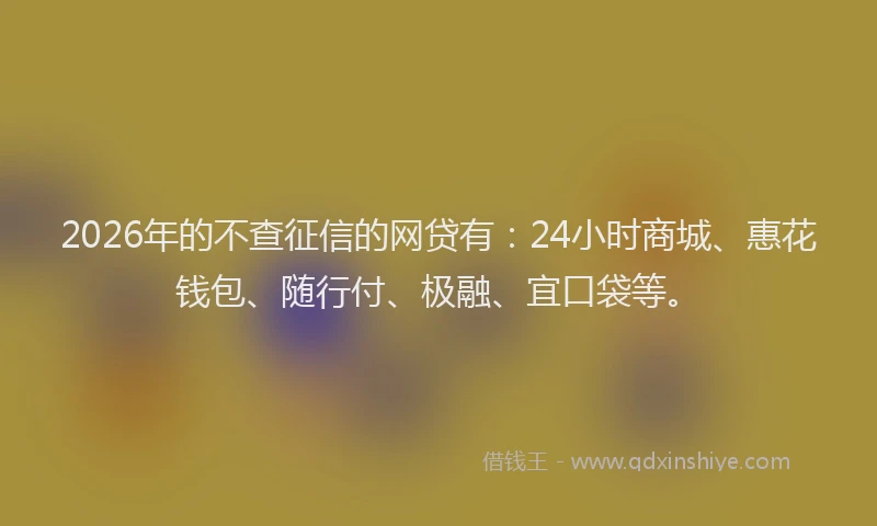 2026年的不查征信的网贷有：24小时商城、惠花钱包、随行付、极融、宜口袋等。