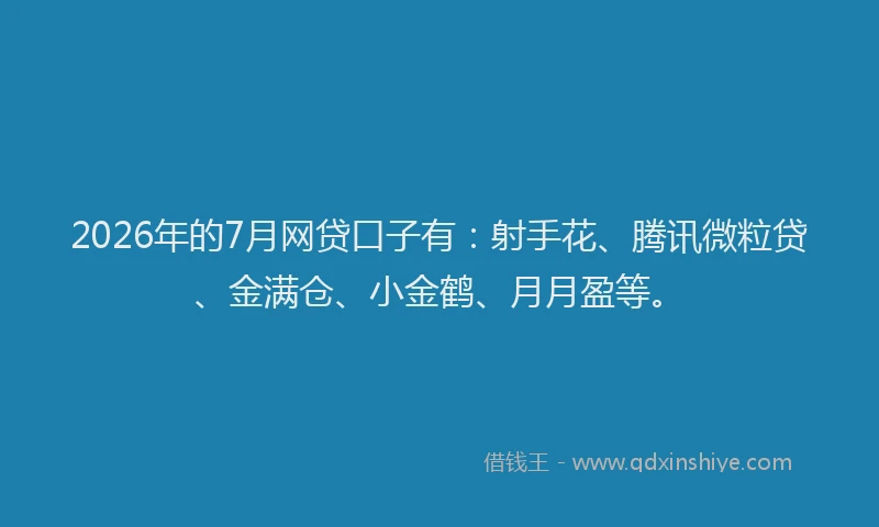 2026年的7月网贷口子有：射手花、腾讯微粒贷、金满仓、小金鹤、月月盈等。