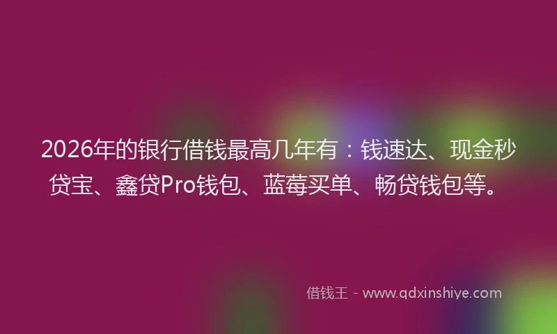2026年的银行借钱最高几年有：钱速达、现金秒贷宝、鑫贷Pro钱包、蓝莓买单、畅贷钱包等。