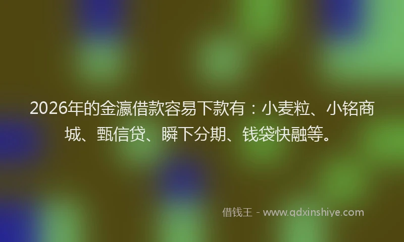 2026年的金瀛借款容易下款有：小麦粒、小铭商城、甄信贷、瞬下分期、钱袋快融等。
