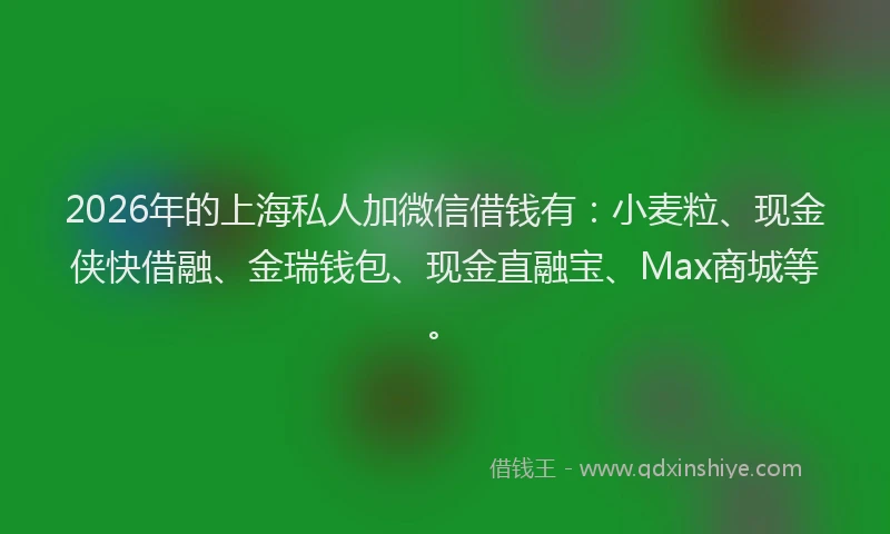 2026年的上海私人加微信借钱有：小麦粒、现金侠快借融、金瑞钱包、现金直融宝、Max商城等。