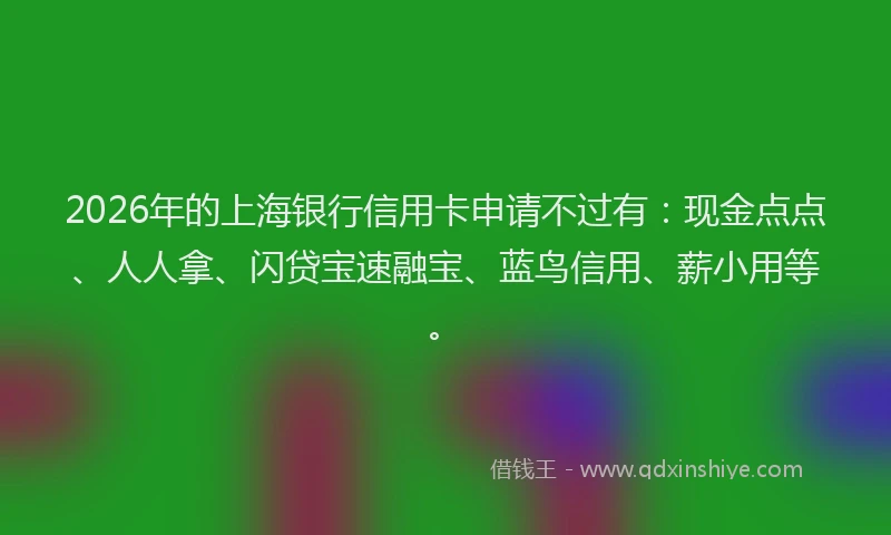2026年的上海银行信用卡申请不过有：现金点点、人人拿、闪贷宝速融宝、蓝鸟信用、薪小用等。