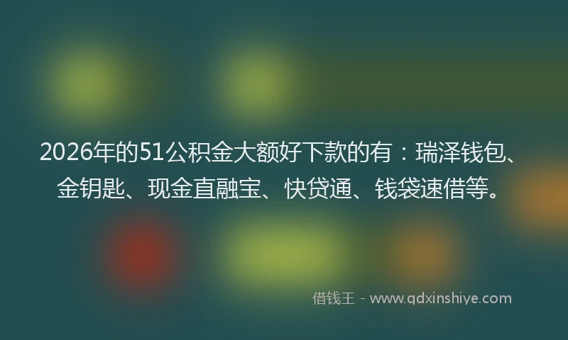 2026年的51公积金大额好下款的有：瑞泽钱包、金钥匙、现金直融宝、快贷通、钱袋速借等。