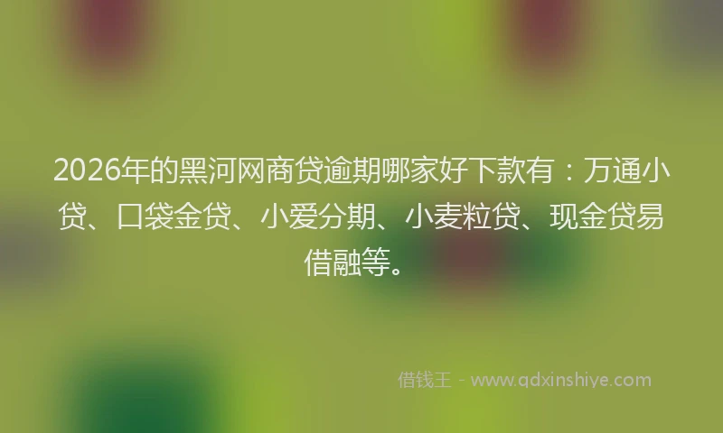 2026年的黑河网商贷逾期哪家好下款有：万通小贷、口袋金贷、小爱分期、小麦粒贷、现金贷易借融等。