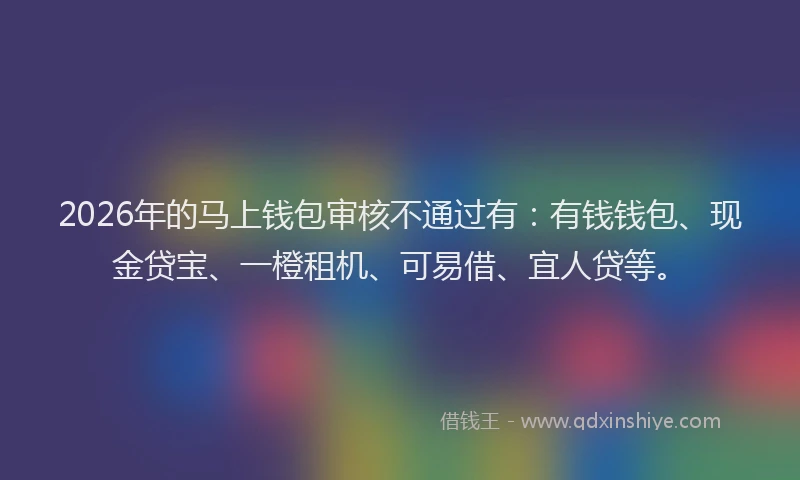 2026年的马上钱包审核不通过有：有钱钱包、现金贷宝、一橙租机、可易借、宜人贷等。