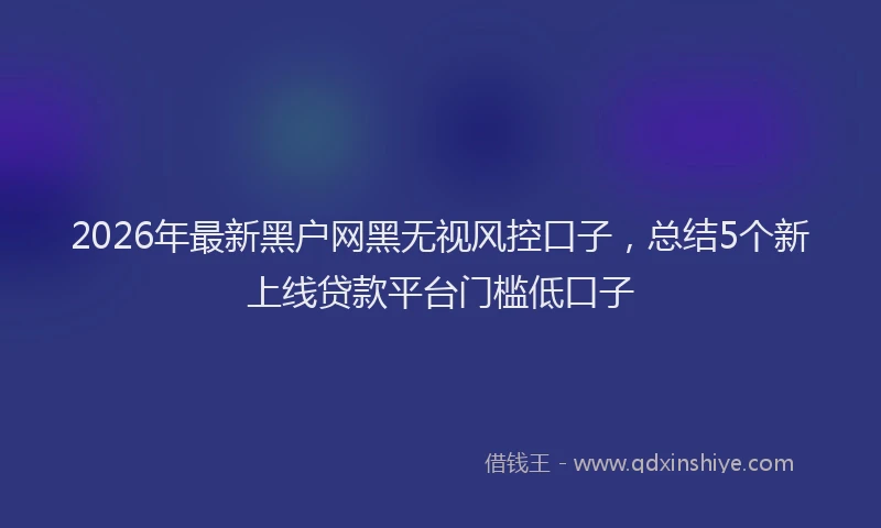 2026年最新黑户网黑无视风控口子，总结5个新上线贷款平台门槛低口子