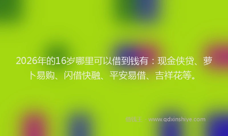 2026年的16岁哪里可以借到钱有：现金侠贷、萝卜易购、闪借快融、平安易借、吉祥花等。