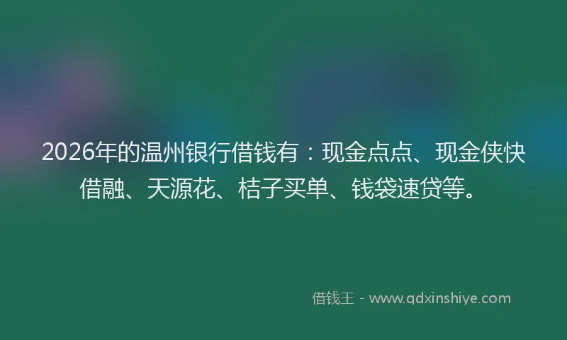 2026年的温州银行借钱有：现金点点、现金侠快借融、天源花、桔子买单、钱袋速贷等。