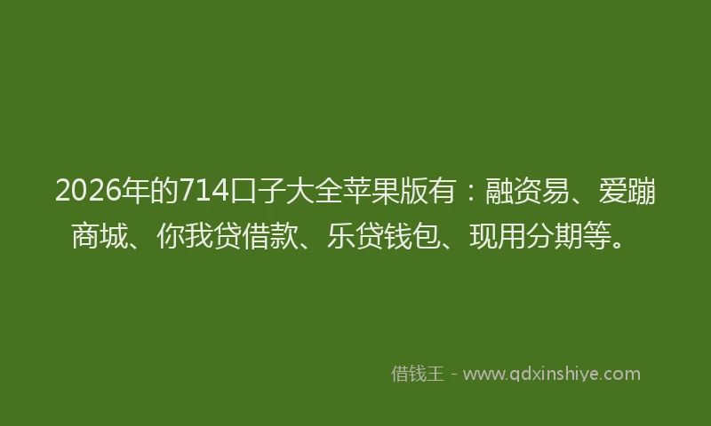 2026年的714口子大全苹果版有：融资易、爱蹦商城、你我贷借款、乐贷钱包、现用分期等。