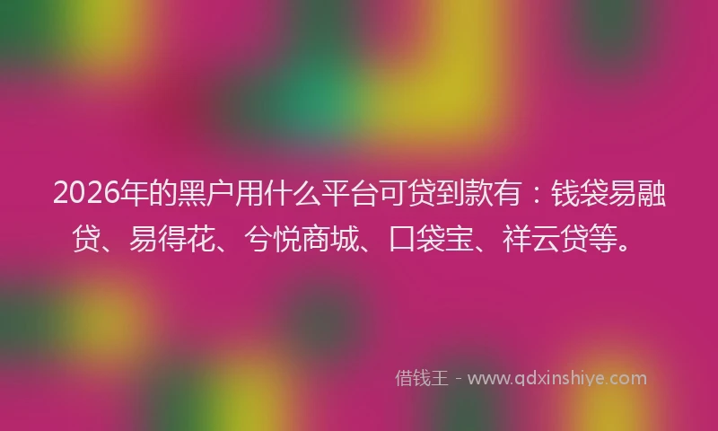 2026年的黑户用什么平台可贷到款有：钱袋易融贷、易得花、兮悦商城、口袋宝、祥云贷等。