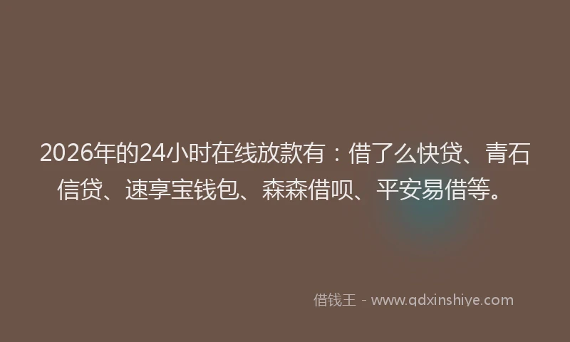 2026年的24小时在线放款有：借了么快贷、青石信贷、速享宝钱包、森森借呗、平安易借等。