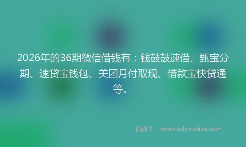 2026年的36期微信借钱有：钱鼓鼓速借、甄宝分期、速贷宝钱包、美团月付取现、借款宝快贷通等。