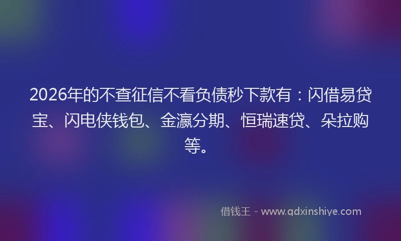 2026年的不查征信不看负债秒下款有：闪借易贷宝、闪电侠钱包、金瀛分期、恒瑞速贷、朵拉购等。